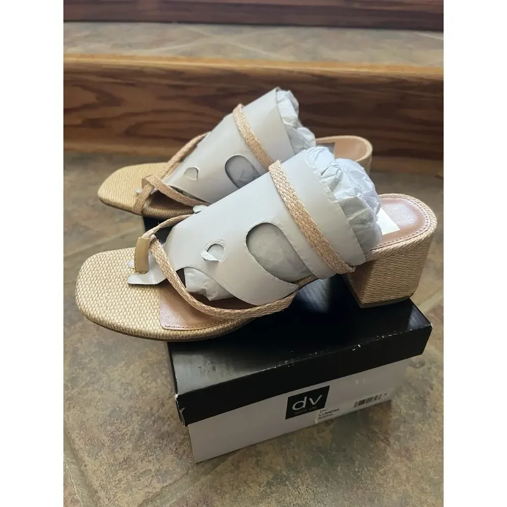 NEW dv dolce vita | lumena strappy slide block-heel sandals | size 8 | raffia - Picture 3 of 8